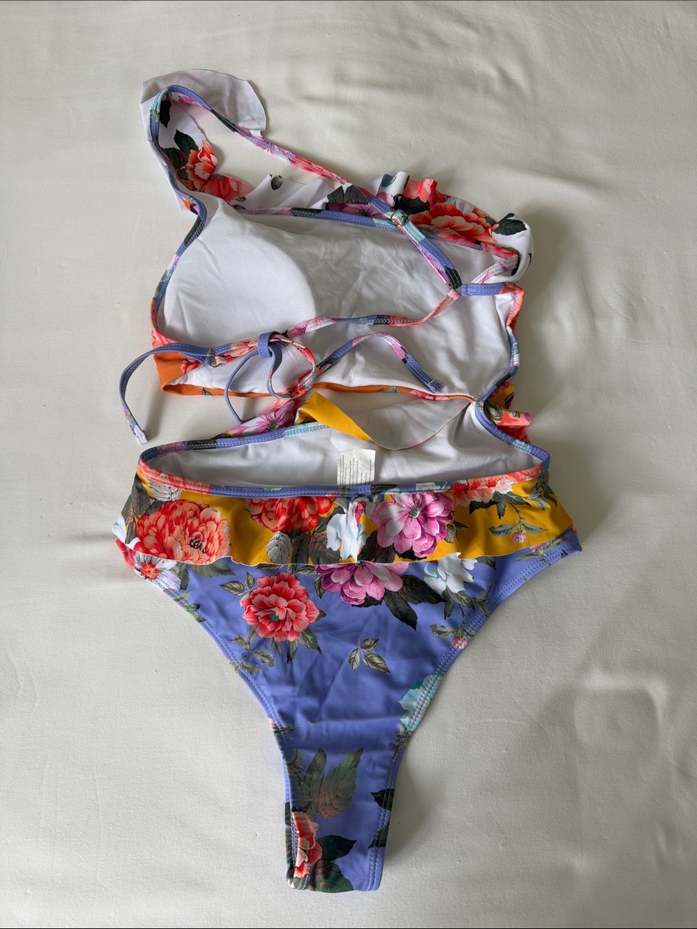 Floral One-Shoulder Swimsuit Colorful Floral Print M - Picture 4 of 6
